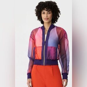 NWT GSTQ Women's Sunset Sheer Bomber Full Zip Jacket Purple and Pink - Size M